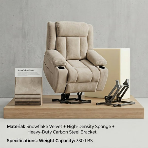 English Elm Power Lift Recliner Velvet Chair with Extended Footrest and Remote for Living Room Brown W1028S00066
