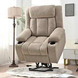 English Elm Power Lift Recliner Velvet Chair with Extended Footrest and Remote for Living Room Brown W1028S00066