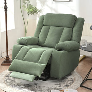 English Elm Power Lift Recliner Velvet Upholstered Chair with Extended Footrest and Cup Holders W1028S00067