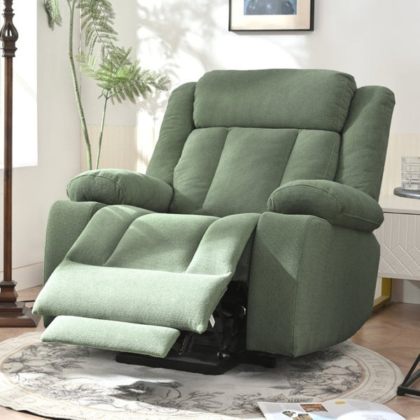 English Elm Power Lift Recliner Velvet Upholstered Chair with Extended Footrest and Cup Holders W1028S00067