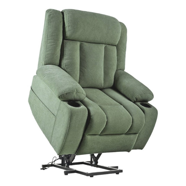 English Elm Power Lift Recliner Velvet Upholstered Chair with Extended Footrest and Cup Holders W1028S00067