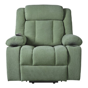 English Elm Power Lift Recliner Velvet Upholstered Chair with Extended Footrest and Cup Holders W1028S00067