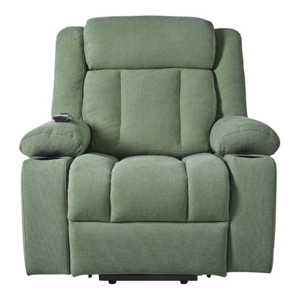 English Elm Power Lift Recliner Velvet Upholstered Chair with Extended Footrest and Cup Holders W1028S00067