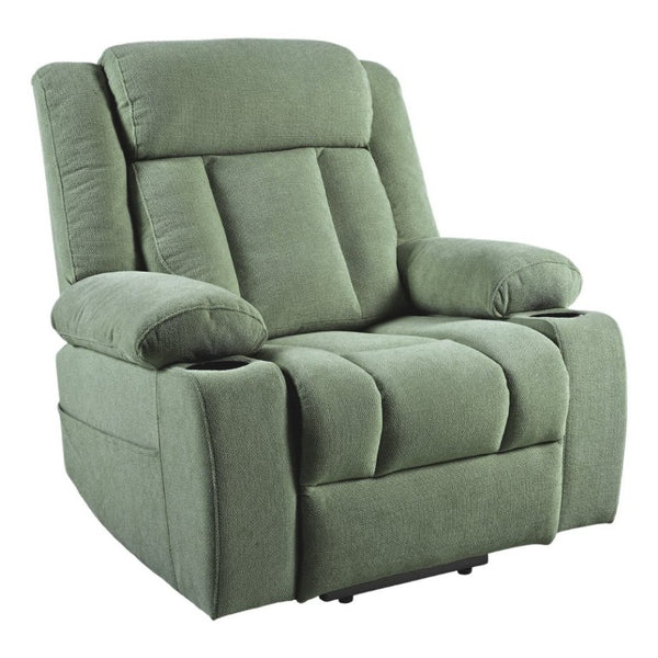 English Elm Power Lift Recliner Velvet Upholstered Chair with Extended Footrest and Cup Holders W1028S00067