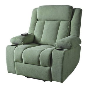 English Elm Power Lift Recliner Velvet Upholstered Chair with Extended Footrest and Cup Holders W1028S00067