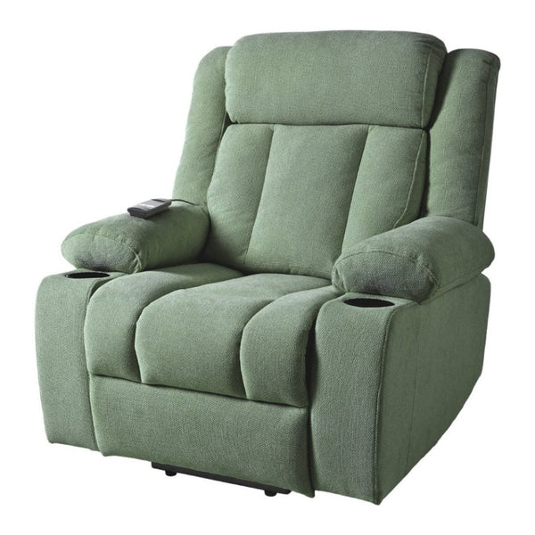 English Elm Power Lift Recliner Velvet Upholstered Chair with Extended Footrest and Cup Holders W1028S00067