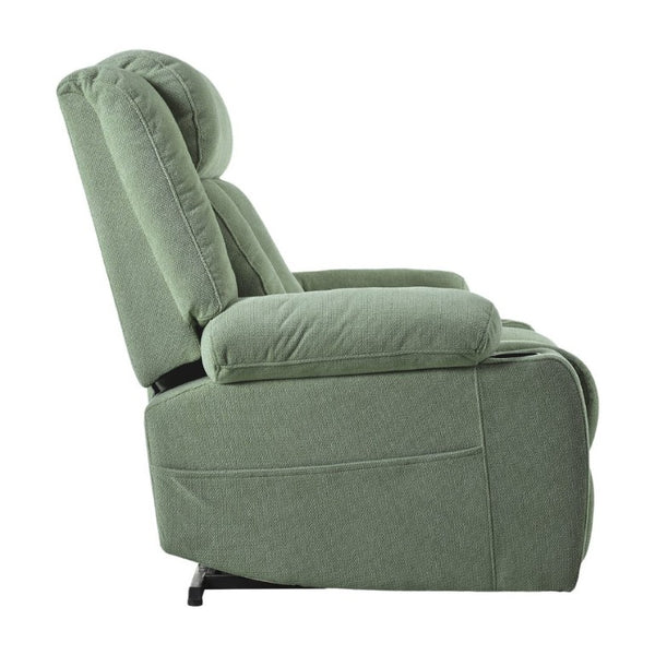 English Elm Power Lift Recliner Velvet Upholstered Chair with Extended Footrest and Cup Holders W1028S00067