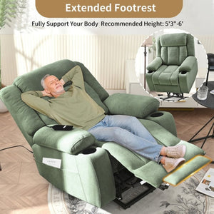 English Elm Power Lift Recliner Velvet Upholstered Chair with Extended Footrest and Cup Holders W1028S00067