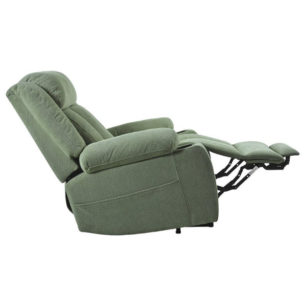 English Elm Power Lift Recliner Velvet Upholstered Chair with Extended Footrest and Cup Holders W1028S00067