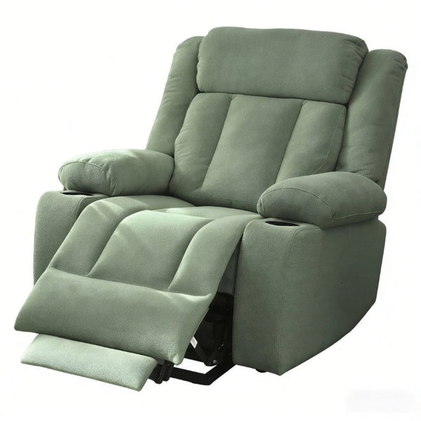 English Elm Power Lift Recliner Velvet Upholstered Chair with Extended Footrest and Cup Holders W1028S00067