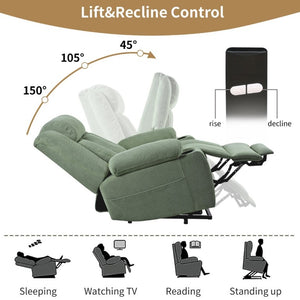 English Elm Power Lift Recliner Velvet Upholstered Chair with Extended Footrest and Cup Holders W1028S00067