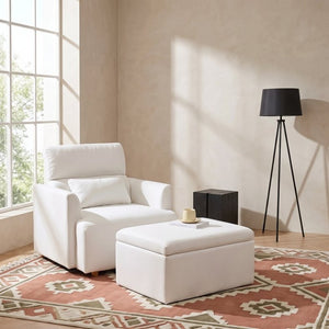 English Elm Oversized Accent Chair with Storage Ottoman Fleece Upholstered Mid-Century Living Room Seat W1028S00068