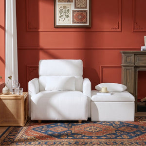 English Elm Oversized Accent Chair with Storage Ottoman Fleece Upholstered Mid-Century Living Room Seat W1028S00068