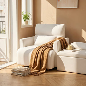 English Elm Oversized Accent Chair with Storage Ottoman Fleece Upholstered Mid-Century Living Room Seat W1028S00068