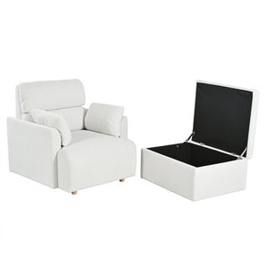 English Elm Oversized Accent Chair with Storage Ottoman Fleece Upholstered Mid-Century Living Room Seat W1028S00068