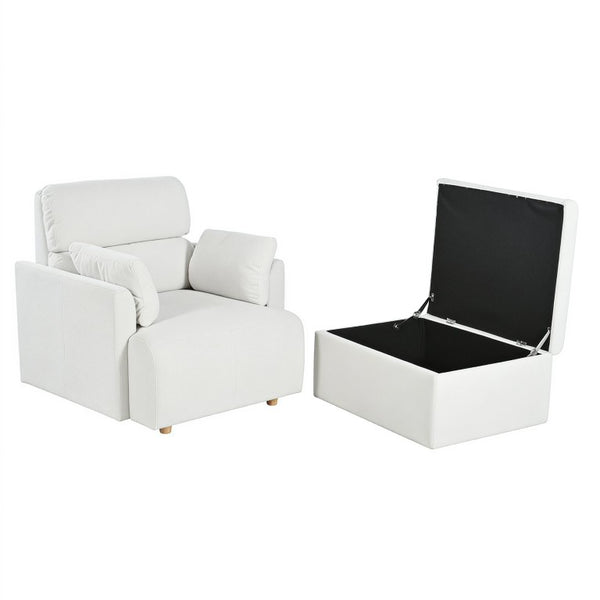 English Elm Oversized Accent Chair with Storage Ottoman Fleece Upholstered Mid-Century Living Room Seat W1028S00068