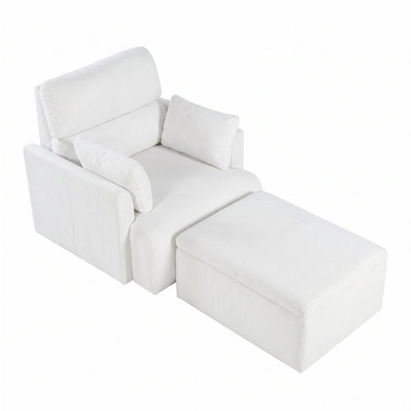 English Elm Oversized Accent Chair with Storage Ottoman Fleece Upholstered Mid-Century Living Room Seat W1028S00068