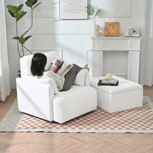 English Elm Oversized Accent Chair with Storage Ottoman Fleece Upholstered Mid-Century Living Room Seat W1028S00068