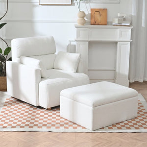 English Elm Oversized Accent Chair with Storage Ottoman Fleece Upholstered Mid-Century Living Room Seat W1028S00068