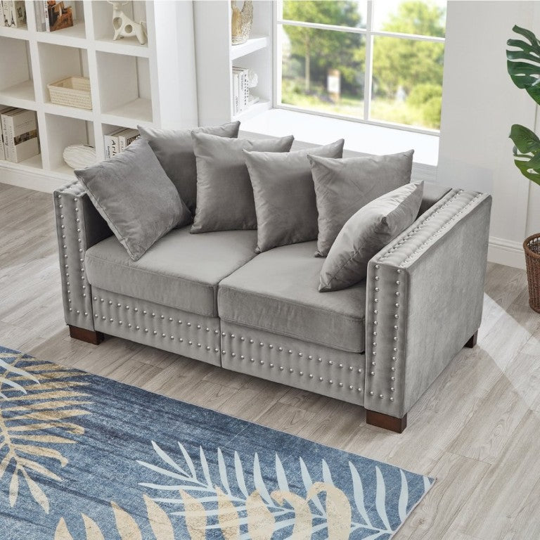 English Elm Loveseat Velvet Upholstered Sofa with Silver Nail Trim and Pocket Spring Seat Support W1097P317910
