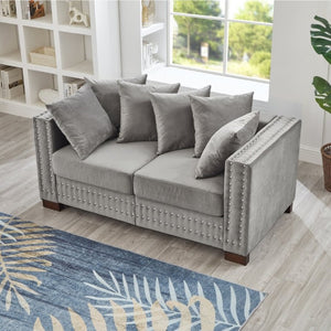 English Elm Loveseat Velvet Upholstered Sofa with Silver Nail Trim and Pocket Spring Seat Support W1097P317910