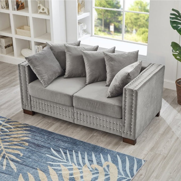 English Elm Loveseat Velvet Upholstered Sofa with Silver Nail Trim and Pocket Spring Seat Support W1097P317910