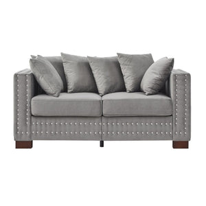 English Elm Loveseat Velvet Upholstered Sofa with Silver Nail Trim and Pocket Spring Seat Support W1097P317910