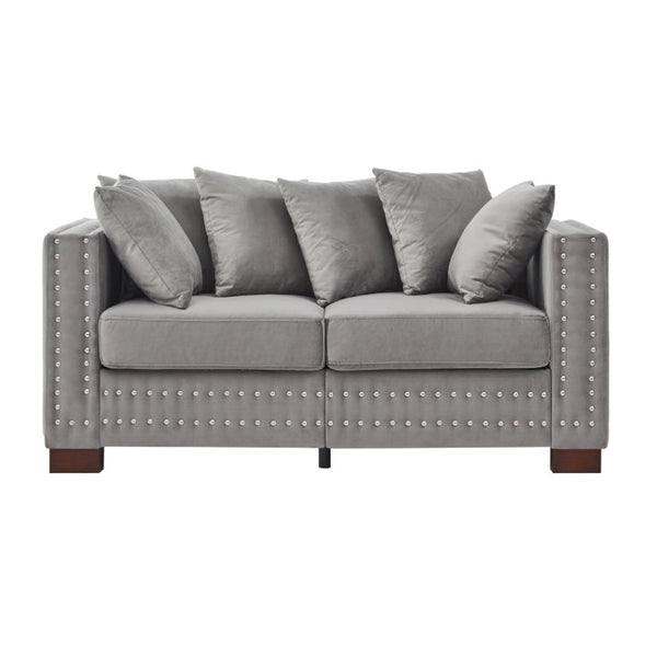 English Elm Loveseat Velvet Upholstered Sofa with Silver Nail Trim and Pocket Spring Seat Support W1097P317910