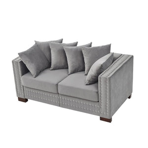 English Elm Loveseat Velvet Upholstered Sofa with Silver Nail Trim and Pocket Spring Seat Support W1097P317910