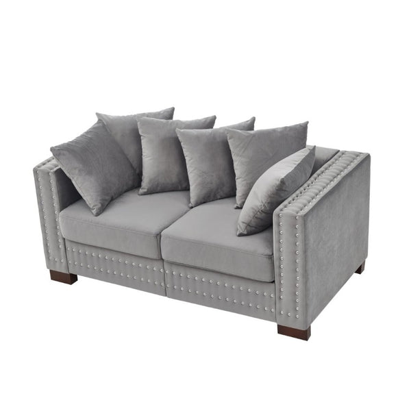 English Elm Loveseat Velvet Upholstered Sofa with Silver Nail Trim and Pocket Spring Seat Support W1097P317910