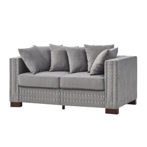 English Elm Loveseat Velvet Upholstered Sofa with Silver Nail Trim and Pocket Spring Seat Support W1097P317910