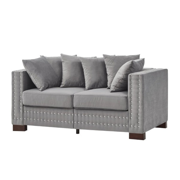 English Elm Loveseat Velvet Upholstered Sofa with Silver Nail Trim and Pocket Spring Seat Support W1097P317910