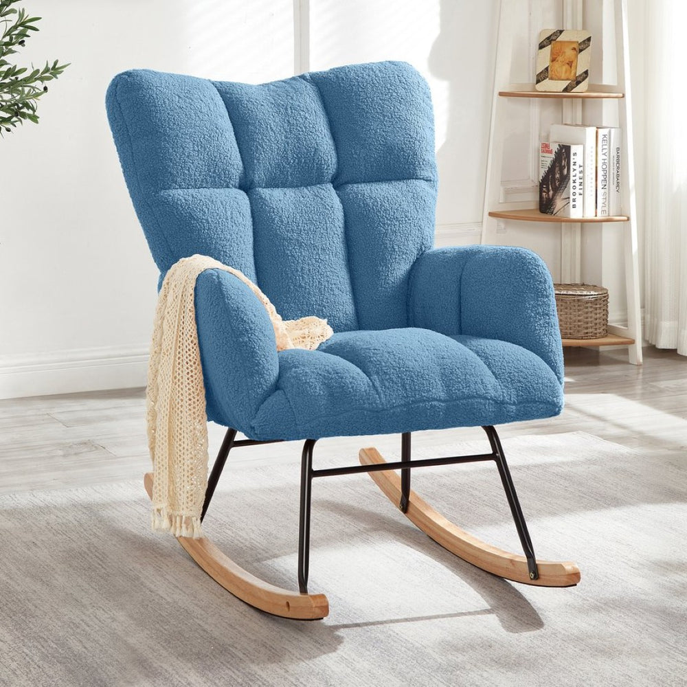 English Elm Glider Chair Tufted Teddy Fabric Ergonomic Rocker with Sturdy Metal Frame for Living Room W1097P480493