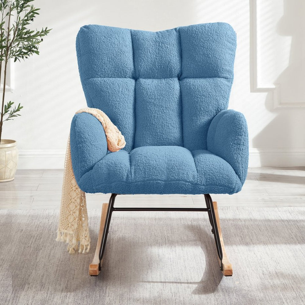 English Elm Glider Chair Tufted Teddy Fabric Ergonomic Rocker with Sturdy Metal Frame for Living Room W1097P480493