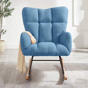 English Elm Glider Chair Tufted Teddy Fabric Ergonomic Rocker with Sturdy Metal Frame for Living Room W1097P480493