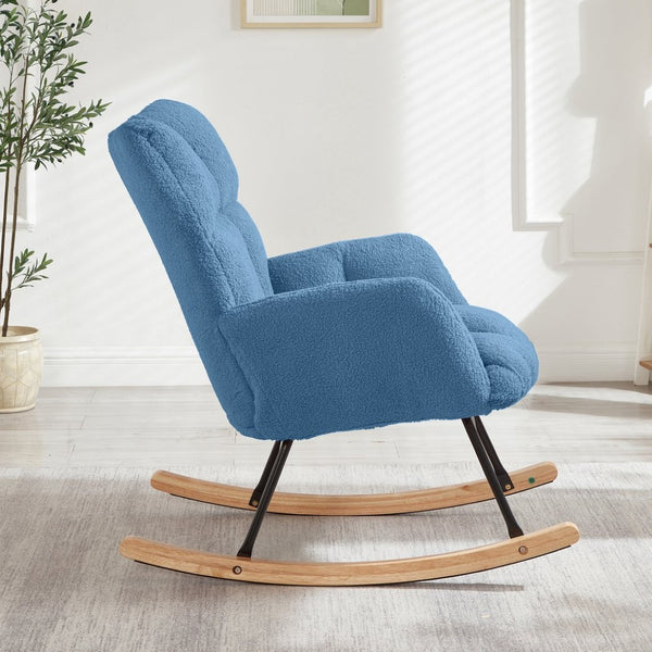 English Elm Glider Chair Tufted Teddy Fabric Ergonomic Rocker with Sturdy Metal Frame for Living Room W1097P480493
