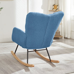 English Elm Glider Chair Tufted Teddy Fabric Ergonomic Rocker with Sturdy Metal Frame for Living Room W1097P480493