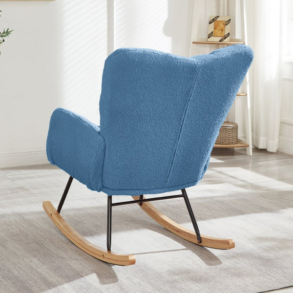 English Elm Glider Chair Tufted Teddy Fabric Ergonomic Rocker with Sturdy Metal Frame for Living Room W1097P480493