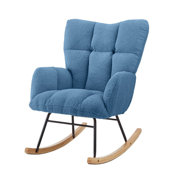 English Elm Glider Chair Tufted Teddy Fabric Ergonomic Rocker with Sturdy Metal Frame for Living Room W1097P480493
