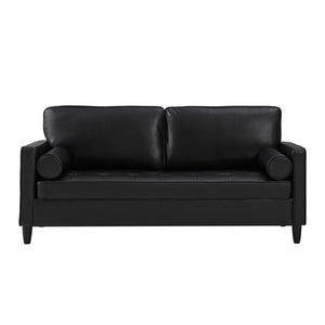 English Elm Classic Tufted Faux Leather Three-seat Sofa with Pocket Spring Cushions for Living Room Black W1097P491223