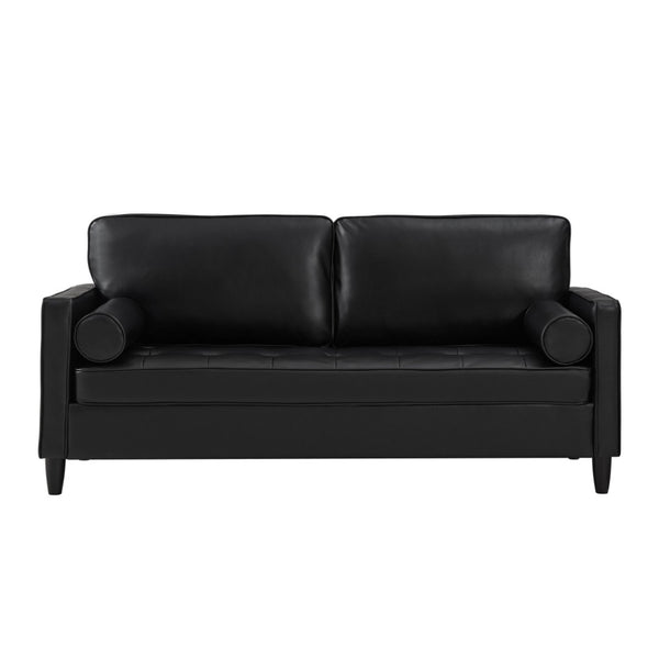 English Elm Classic Tufted Faux Leather Three-seat Sofa with Pocket Spring Cushions for Living Room Black W1097P491223