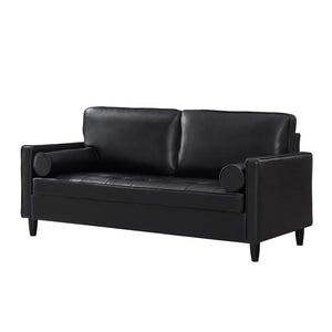English Elm Classic Tufted Faux Leather Three-seat Sofa with Pocket Spring Cushions for Living Room Black W1097P491223