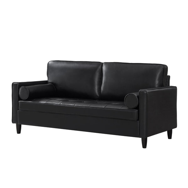 English Elm Classic Tufted Faux Leather Three-seat Sofa with Pocket Spring Cushions for Living Room Black W1097P491223