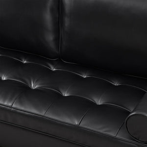 English Elm Classic Tufted Faux Leather Three-seat Sofa with Pocket Spring Cushions for Living Room Black W1097P491223