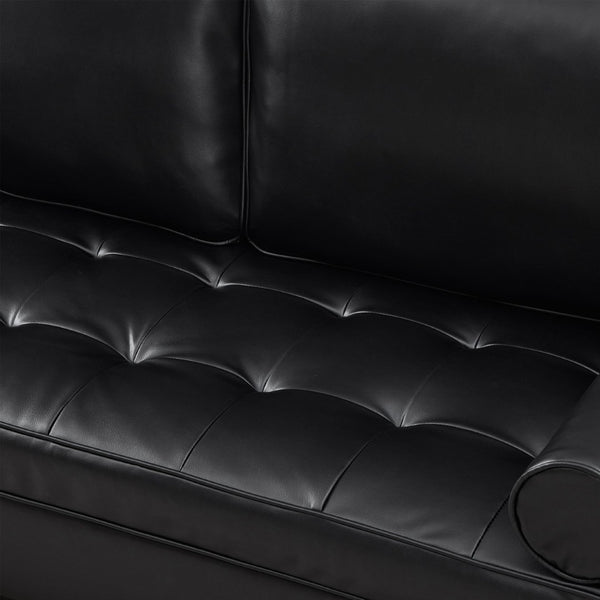 English Elm Classic Tufted Faux Leather Three-seat Sofa with Pocket Spring Cushions for Living Room Black W1097P491223