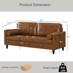 English Elm Classic Tufted Faux Leather Three-seat Sofa with Pocket Spring Cushions for Living Room Brown W1097P491224