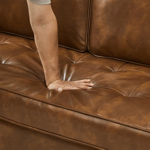 English Elm Classic Tufted Faux Leather Three-seat Sofa with Pocket Spring Cushions for Living Room Brown W1097P491224