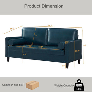 English Elm Classic Tufted Faux Leather Three-seat Sofa with Pocket Spring Cushions for Living Room Navy Blue W1097P491225