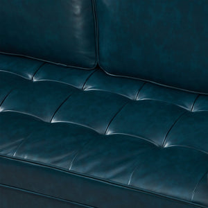 English Elm Classic Tufted Faux Leather Three-seat Sofa with Pocket Spring Cushions for Living Room Navy Blue W1097P491225