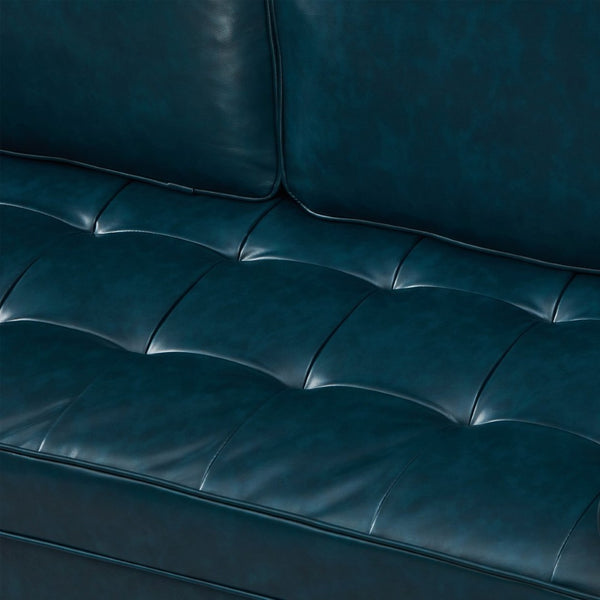 English Elm Classic Tufted Faux Leather Three-seat Sofa with Pocket Spring Cushions for Living Room Navy Blue W1097P491225
